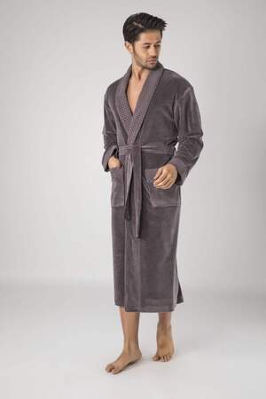 Мужской велюровый длинный халат Nusa 20665