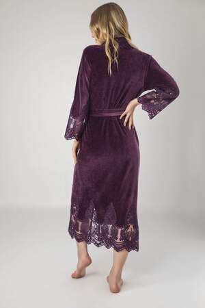 Велюровый женский халат с кружевом Nusa 0383 murdum