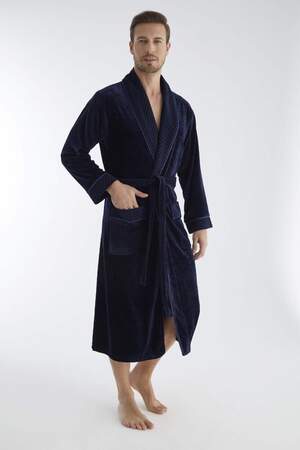 Мужской велюровый длинный халат Nusa 20665 Lacivert