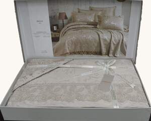 Жаккардное покрывало на кровать Gardine's Helen Беж (240х260)