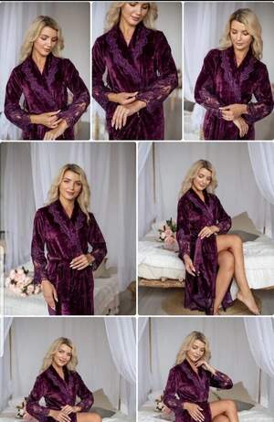 Велюровий жіночий халат з мереживом Nusa 0383 Велюровий жіночий халат з мереживом Nusa 0383