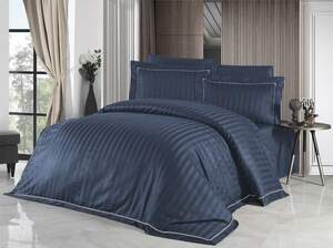 Синее однотонное постельное белье First Choice Deluxe Satin Square Novel Line Denim