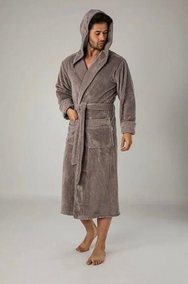 Махровый халат мужской длинный с капюшоном Nusa 2805