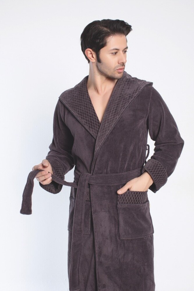 Махровый халат мужской длинный с капюшоном Nusa 2805