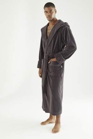 Мужской махровый халат с капюшоном длинный Nusa 7230