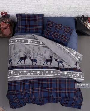 Полуторна фланелева постільна білизна First Choice Happiness Navy Blue