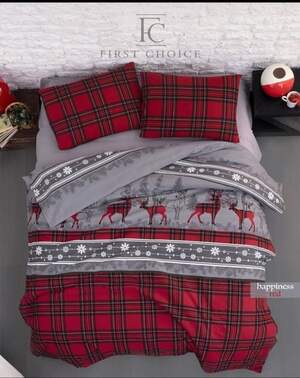 Полуторное фланелевое постельное белье First Choice Happiness Red