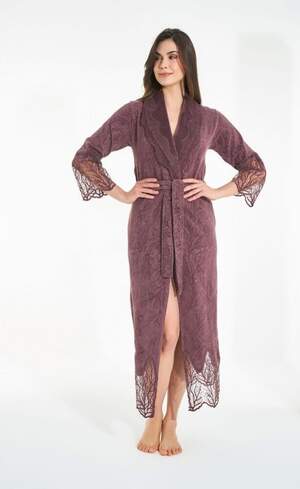 Велюровий жіночий халат з мереживом Nusa 0497