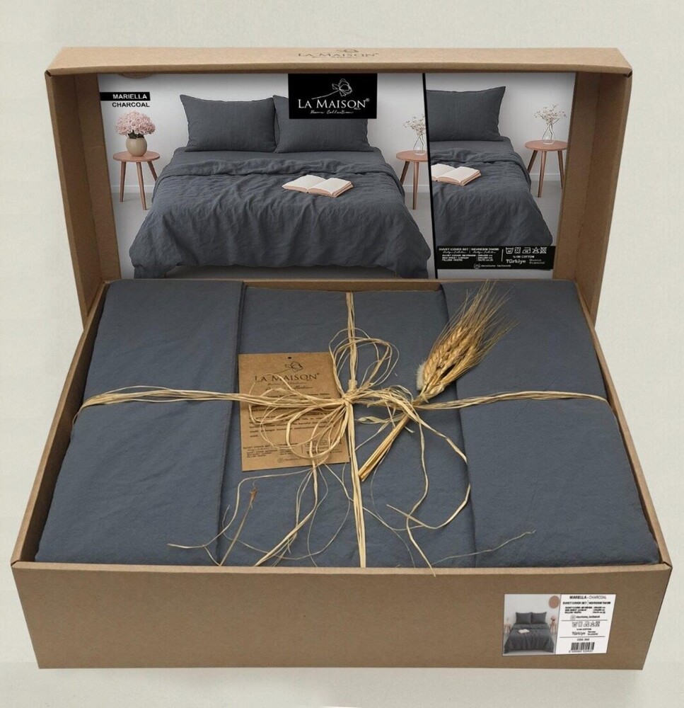Постільна білизна бавовна La Maison Stonewashed 200 х 220 см Mariella Charcoal Постільна білизна бавовна La Maison Stonewashed 200 х 220 см Mariella Charcoal
