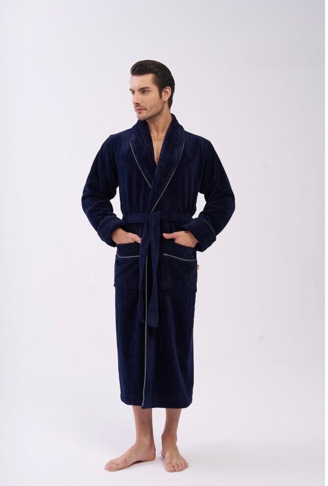 Махровий чоловічий халат Nusa 1233 синій Махровий чоловічий халат Nusa 1233 синій