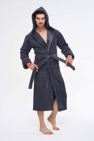Мужской махровый халат с капюшоном длинный Nusa 1335