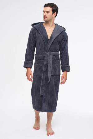 Чоловічий махровий халат з капюшоном довгий Nusa 1335