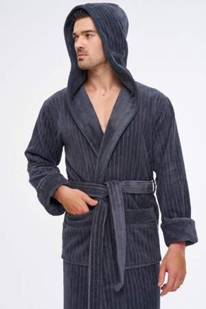 Чоловічий махровий халат з капюшоном довгий Nusa 1335