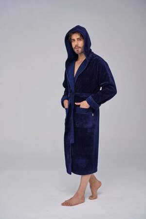 Мужской махровый халат с капюшоном длинный Nusa 2807