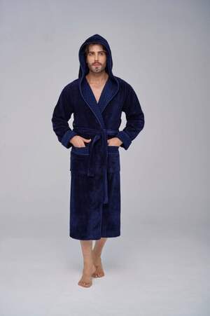 Чоловічий махровий халат з капюшоном довгий Nusa 2807