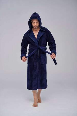 Чоловічий махровий халат з капюшоном довгий Nusa 2807