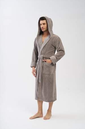 Мужской махровый халат с капюшоном длинный Nusa 2807