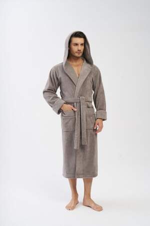 Мужской махровый халат с капюшоном длинный Nusa 2807