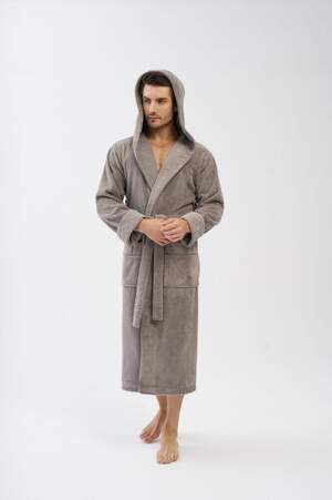 Чоловічий махровий халат з капюшоном довгий Nusa 2807