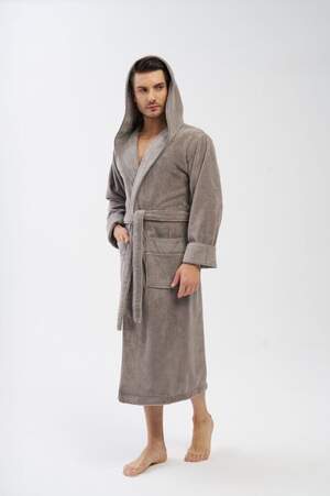 Чоловічий махровий халат з капюшоном довгий Nusa 2807