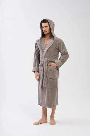 Чоловічий махровий халат з капюшоном довгий Nusa 2807